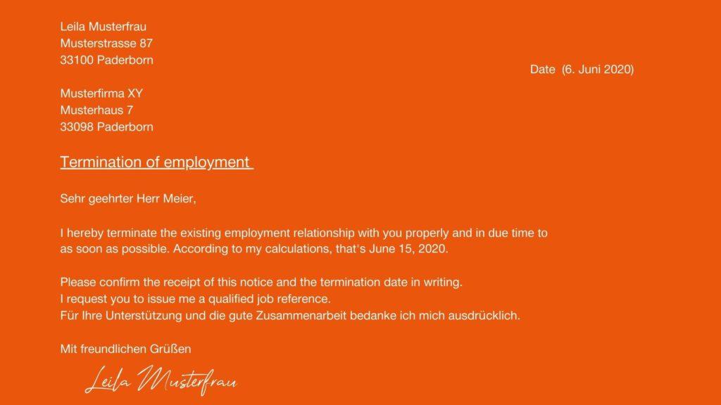termination letter to quit job English