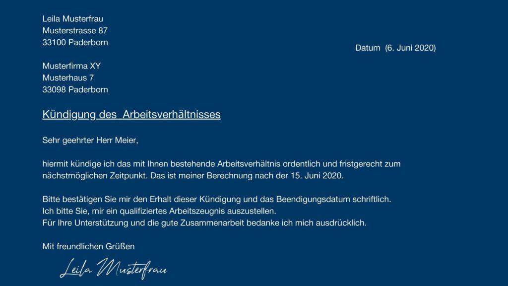 termination letter to quit job in German
