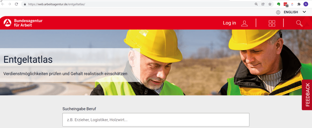 Screenshot of website Bundesagentur für Arbeit